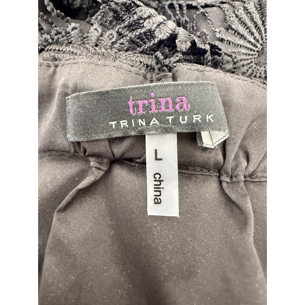 Trina Turk Black Floral Overlay Lace Mini Dress Women's Large Cocktail #50 - Picture 7 of 10